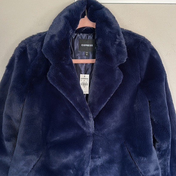 Express Faux Fur Jacket - Navy Blue - XS - Picture 2 of 16